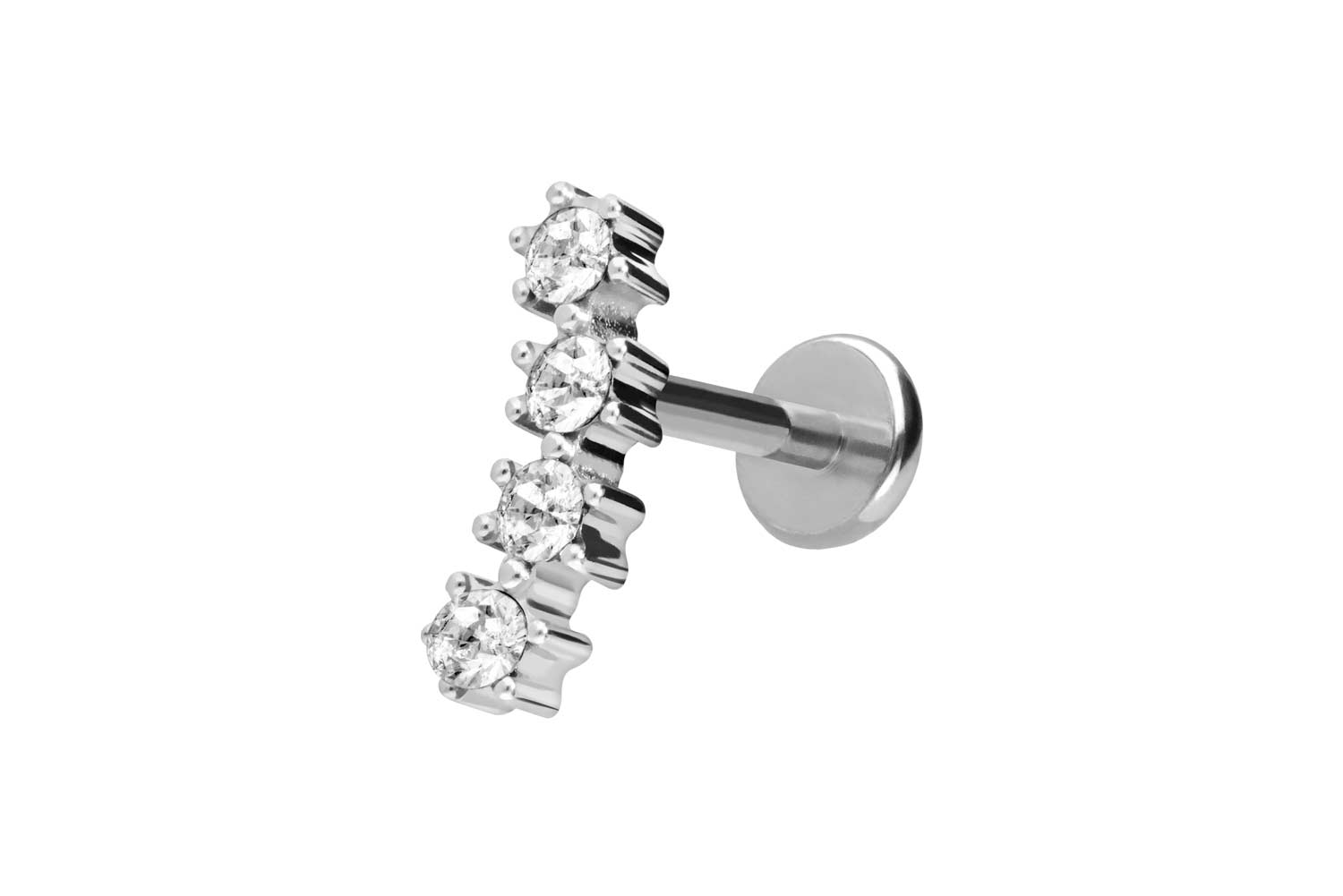 Titan Labret Piercing mit Push Fit 4 EINGEFASSTE KRISTALLE